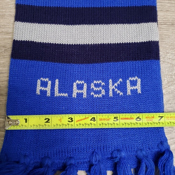 Retro ALASKA Vintage Knit Scarf Blue Tassel Knitted - Picture 5 of 6